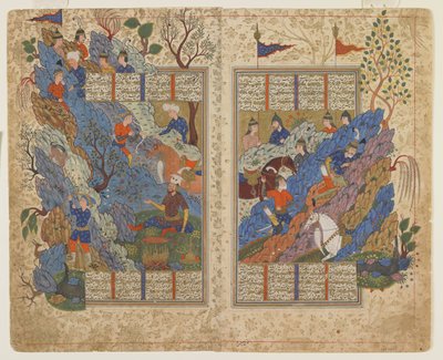 Gudarz doodt Piran op de berg uit een Shahnama door Persian School