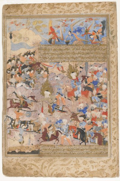 Hamza en Ali in gevecht uit een Rawzat al-safa, 1571-72 door Persian School