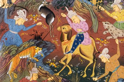 Jagers te paard en te voet die herten en tijgers doden (detail) door Persian School