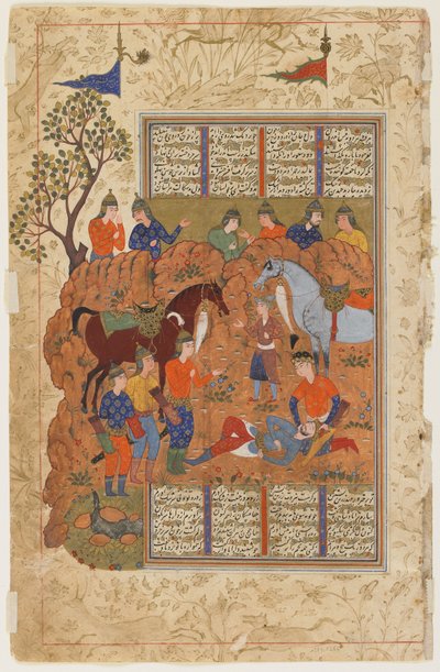 Iskandar troost de stervende Darab uit een Shahnama door Persian School