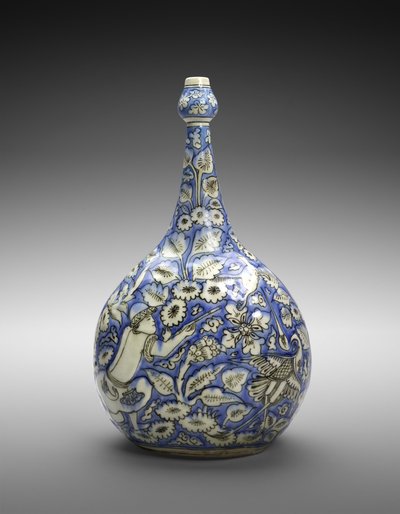 Fles met figuur en bloemen, midden 17e eeuw door Persian School