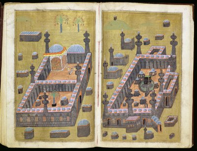 De moskeeën in Medina & Mekka, uit `Redenen voor Liefdadigheid, door Mustafa Al-Shukri, 1160 door Persian School