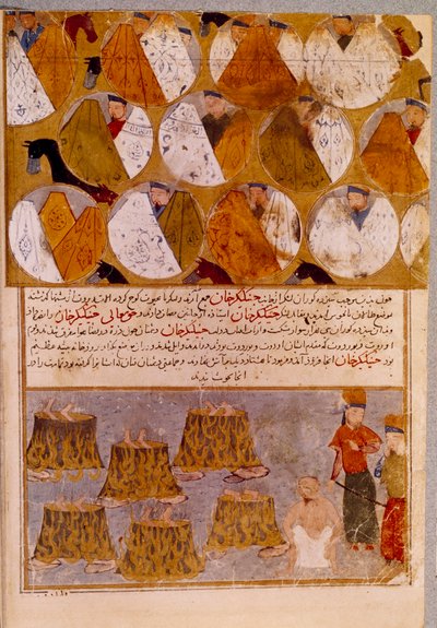 Mongoolse tenten en gevangenen van Dzjengis Khan door Persian School