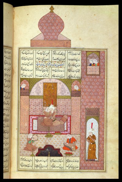 Ms D-212 fol.221b Bahram (420-28) bezoekt de prinses van Rum, illustratie bij 
