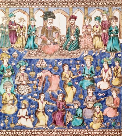 Muzikanten en dansers aan het hof van Nasser al-Din Shah Qajar (1831-96) door Persian School