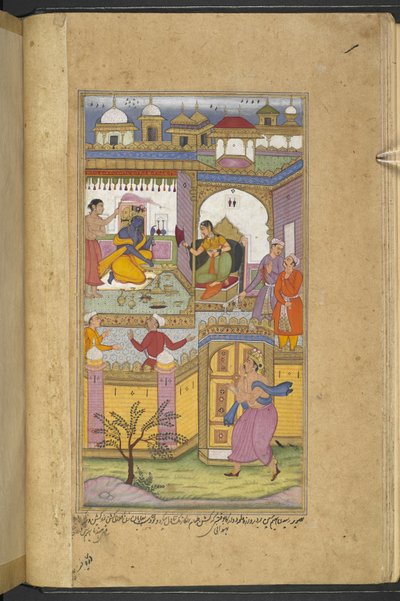 Bhima arriveert bij het kasteel van Dvaraka om Krishna uit te nodigen voor de 