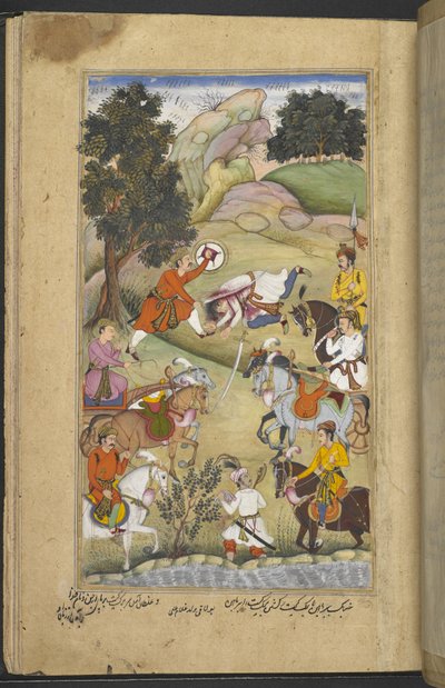 Babhruvahana vernietigt het leger van Arjuna, uit de Razmnāmah (