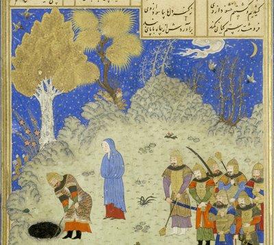 Perzisch 239 fol.180a Detail: Rustam redt B?zhan uit de put, illustratie uit de Shahnama (Boek der Koningen), door Abul-Qasim Mansur Firdawsi (c.934-c.1020), 1444 door Persian School