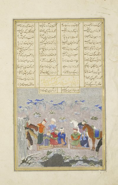 Perzisch 239 fol.243a De paladijnen in de sneeuw, illustratie uit de Shahnama (Boek der Koningen), door Abul-Qasim Mansur Firdawsi (c.934-c.1020), 1444 door Persian School