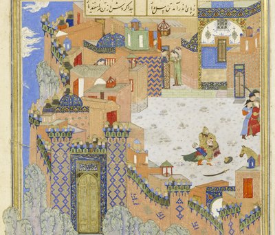 (detail) Isfandiyar doodt Arjasp in de Koperen Vesting, illustratie uit de Shahnama (Boek der Koningen) door Persian School