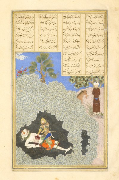 Rustam doodt de Witte Div, illustratie uit de Shahnama (Boek der Koningen) door Persian School