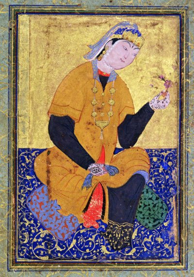 Portret van Hamida Banu Begum, met een zegel, geïllustreerde folio uit de Anthologie van Mir Ali, 1550 door Persian School