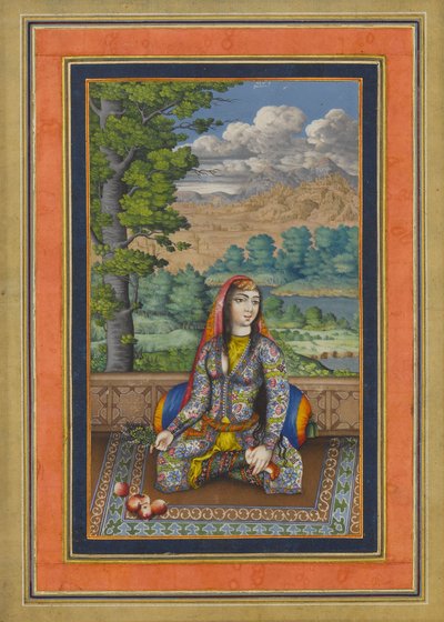 Portret van een Perzische dame, Folio uit het Davis Album, ca. 1736-37 door Persian School