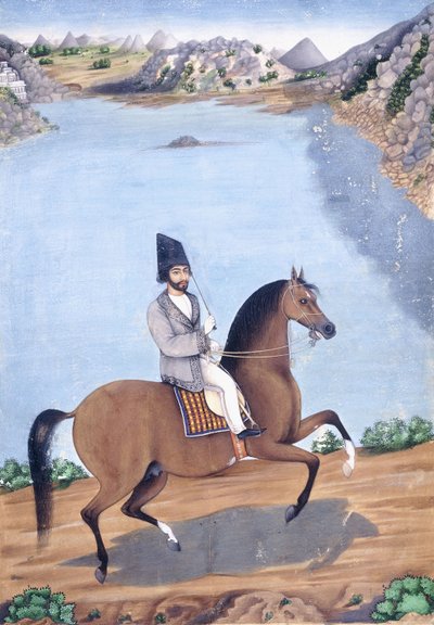 Portret van een jonge man te paard, ca. 1840 door Persian School