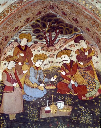 Afbeelding van Abbas I de Grote bediend door courtisanes (detail) door Persian School