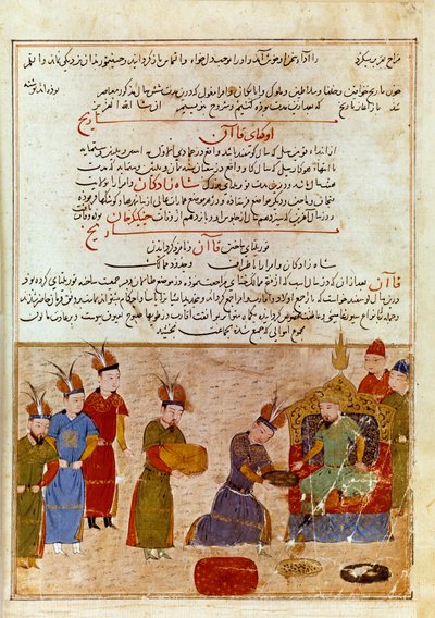 Afbeelding van Ogodei Khan (1186-1241), hij is de zoon van Genghis Khan. Perzische miniatuur uit 