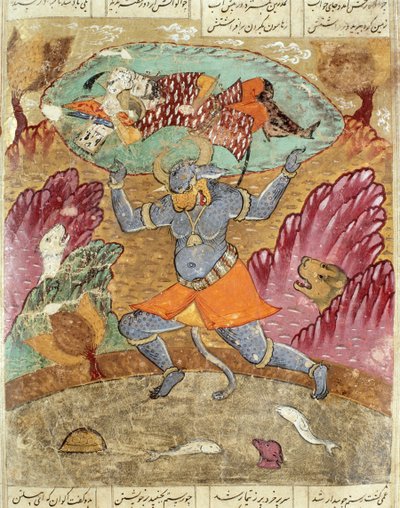 Rostam gedragen door Akwan-Diwa, illustratie uit de Shahnama (Boek der Koningen) door Abul-Qasim Manur Firdawsi (ca. 934-ca. 1020) 1619 door Persian School