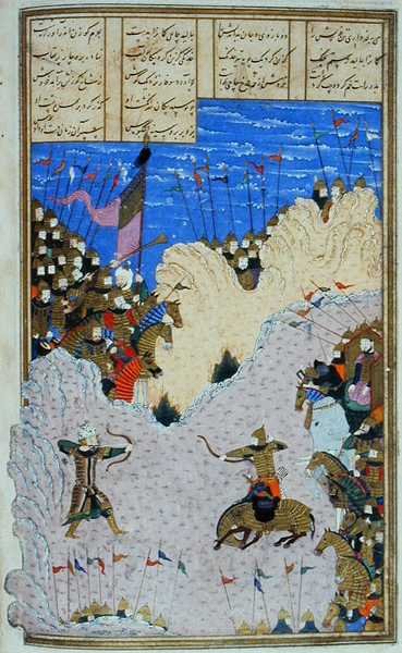 Rustam schiet Ashkabus en zijn paard, illustratie uit de 