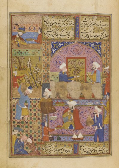 Scène in een taverne uit een Divan van Hafiz door Persian School