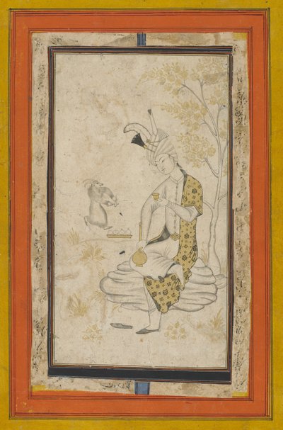 Shah Tahmasp I zittend op rots, Safavid-dynastie door Persian School