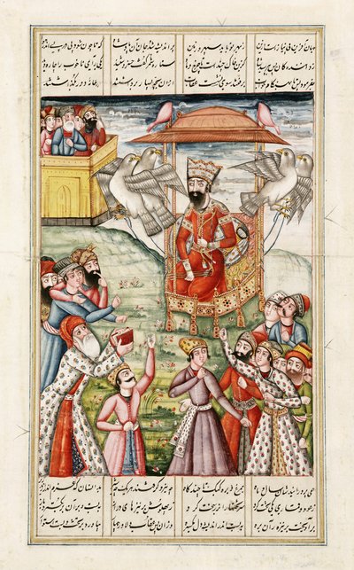De Legende van Koning Kai-Kaus, uit de Shahnama (Boek der Koningen) door Abul-Qasim Manur Firdawsi (ca. 934-ca. 1020) ca. 1830 door Persian School