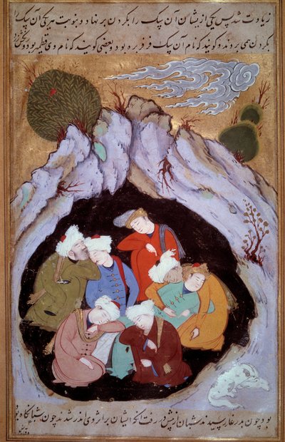 De zeven slapers van Efeze. Miniatuur uit een 16e-eeuws Perzisch manuscript door Persian School