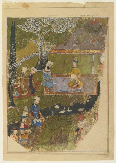 Timur verleent een audiëntie ter gelegenheid van zijn troonsbestijging in Balkh, 1436 door Persian School
