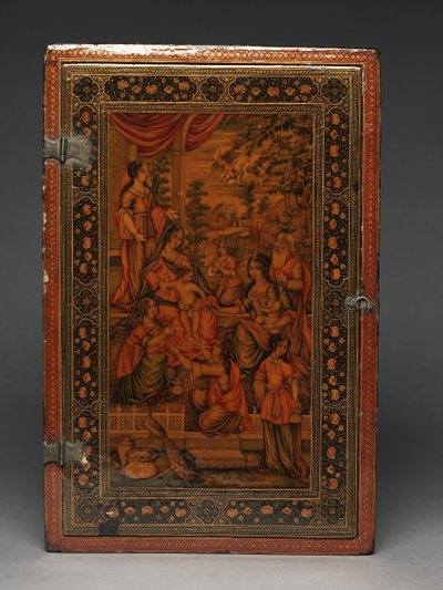 Gereedschapskist die de Heilige Familie afbeeldt, c.1830 (gemengde media) door Persian School