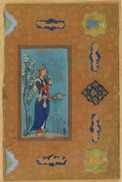 Vrouw met een tak bloemen, Safavid Periode, c.1575 door Persian School