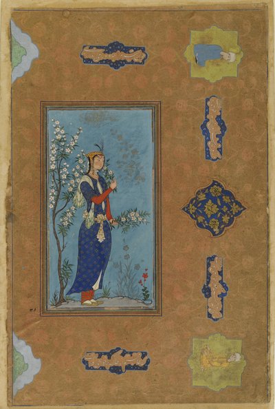 Vrouw met een tak bloemen, c.1575 door Persian School