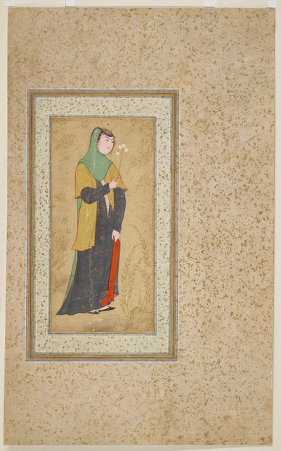 Vrouw met een bloemenkrans, ca. 1595 door Persian School