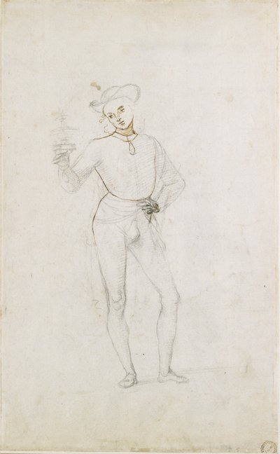 Een Studie voor een Figuur in een Aanbidding van de Wijzen, ca. 1470-1520 door Perugino