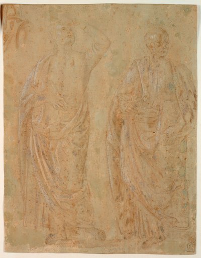 Twee Staande Geklede Mannelijke Figuren door Perugino