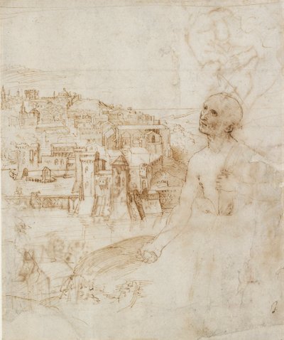Uitzicht op de stad Perugia, met de boetvaardige St. Jerome op de voorgrond door Perugino