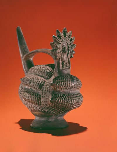Zwart aardewerk vat van maïsgodin door Peruvian School