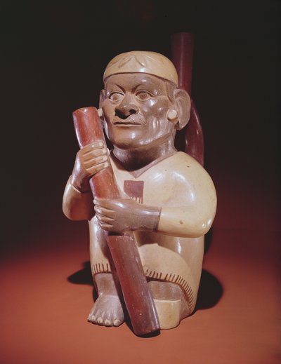Zittende eenbenige man, Mochica Cultuur door Peruvian School