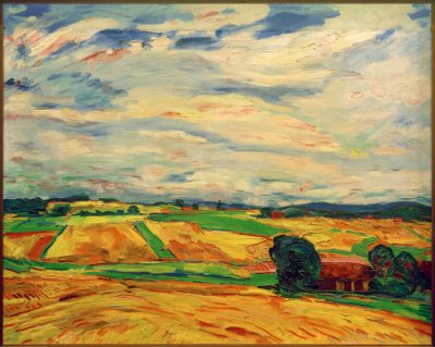 Landschap met oogstvelden door Peter August Böckstiegel