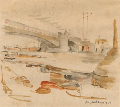 Stad met brug door Peter August Böckstiegel