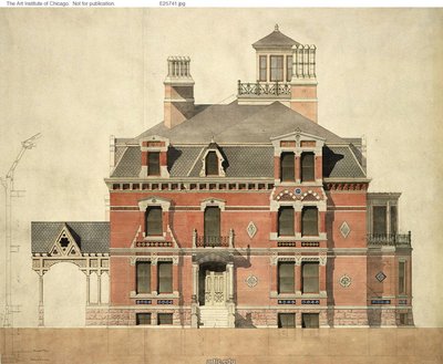 Eliphalet W. Blatchford House, Chicago, Illinois, LaSalle Street Elevation en gedeeltelijke sectie door Peter Bonnett Wight