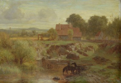 Paarden die een Rivier Oversteken in de Ile de France, 1855 door Peter Burnitz