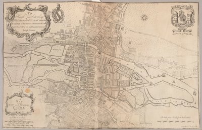 Een kaart van de stad en buitenwijken van Cork door Peter Butler