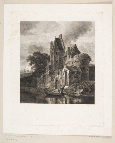 Kasteelruïne bij een rivier door Peter Christian Schøler