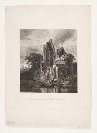 Kasteelruïne bij een rivier door Peter Christian Schøler