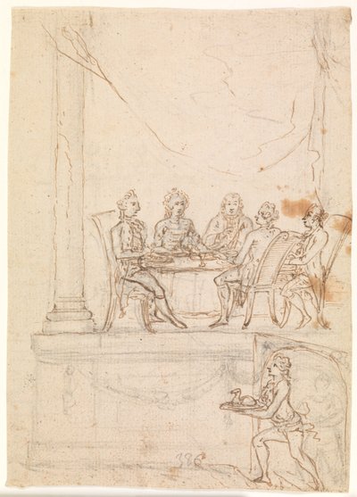 De koninklijke familie aan een tafel in Hirschholm Slot 29 september 1771 door Peter Cramer