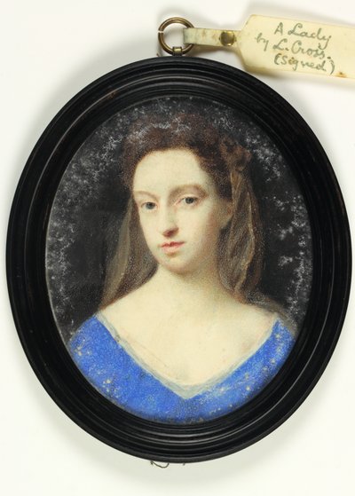 Een dame in blauw lijfje met bruine kap door Peter Cross