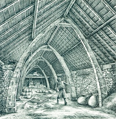 Middeleeuwse pastorie schuur, Wharram Percy, North Yorkshire, ca. 1988-2005 door Peter Dunn