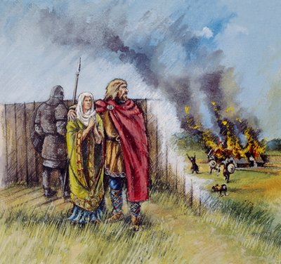 Saksische man en vrouw, 8e eeuw, ca. 1990-2010 door Peter Dunn