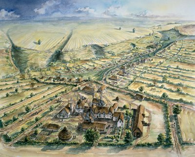 Wharram Percy middeleeuws dorp, laat 12e eeuw, ca. 1990-2010 door Peter Dunn
