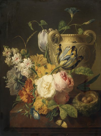 Bloemen bij een Stenen Vaas, 1786 door Peter Faes