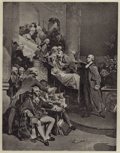 Patrick Henry houdt zijn toespraak van 1765 (litho) door Peter Frederick (after) Rothermel